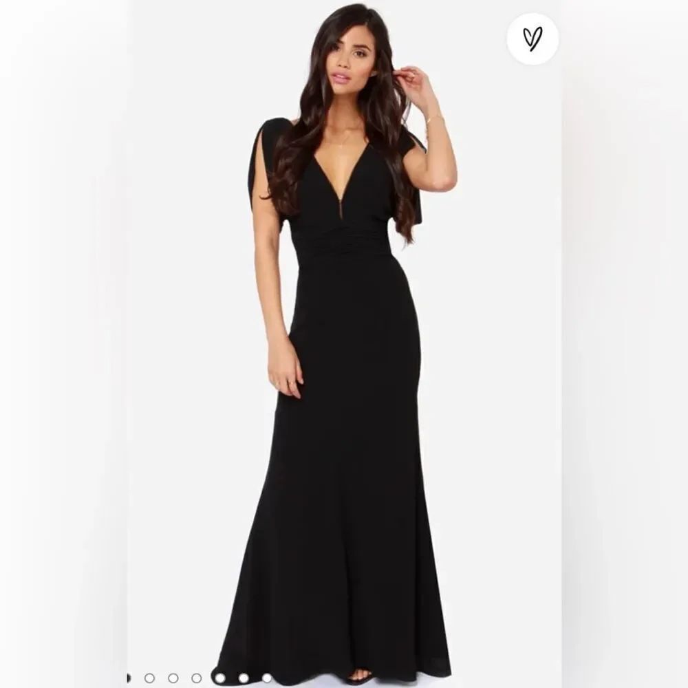 NEW Bariano Australia Corinne Black V-Neck Drape Sleeve Maxi Dress Gown XS